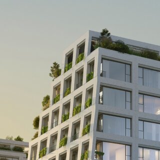 Wizualizacja inwestycji MURANO w&nbsp;Warszawie &ndash; projekt PROFBUD przy ul. Anielewicza, w&nbsp;sąsiedztwie Ogrodu Krasińskich i&nbsp;Muzeum POLIN, zaprojektowany przez BBGK Architekci