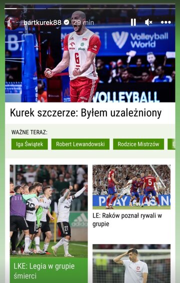 Wpis ze&nbsp;stories Bartosza Kurka na&nbsp;Instagramie