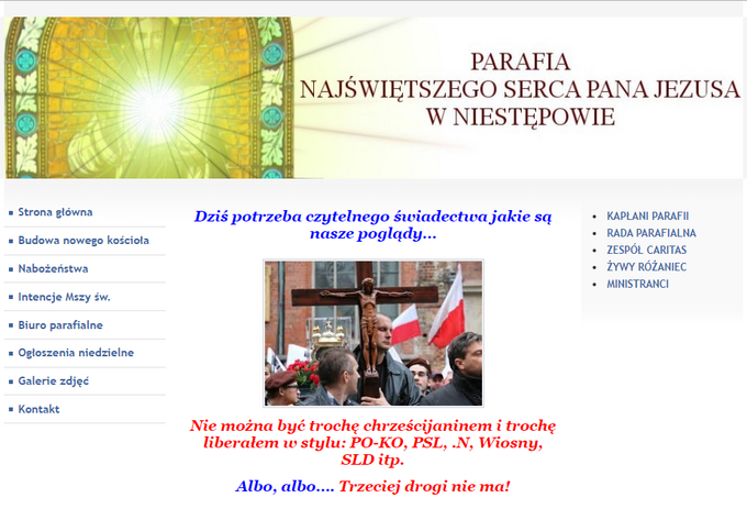 Tak wygląda strona główna parafii w Niestępowie
