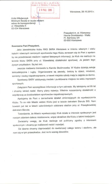 Pismo Włodarczyk do&nbsp;HGW str 1