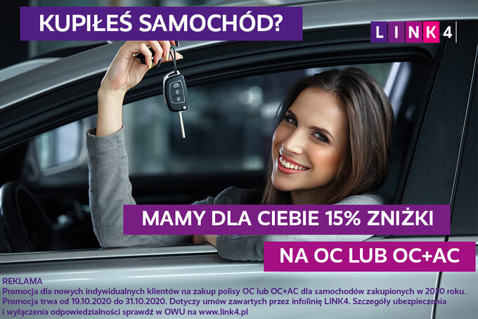 Kupiłeś samochód? Mamy dla Ciebie 15% zniżki