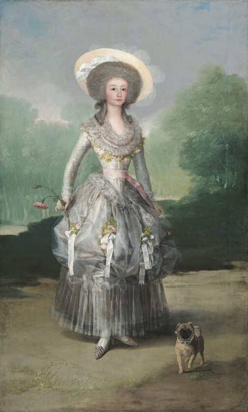 Mops jako luksusowy towarzysz arystokratki na Portrecie markizy de Pontejos Goi  z 1786 