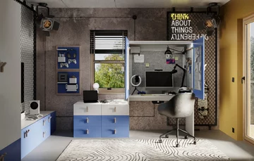 Meble do pokoju młodego dorosłego, kolekcja POINT, proj. Dorota Terlecka dla marki BAZA 