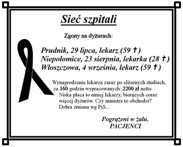 Infografika przypominająca o śmierci z przepracowania 3 lekarzy (tylko w tym roku) 