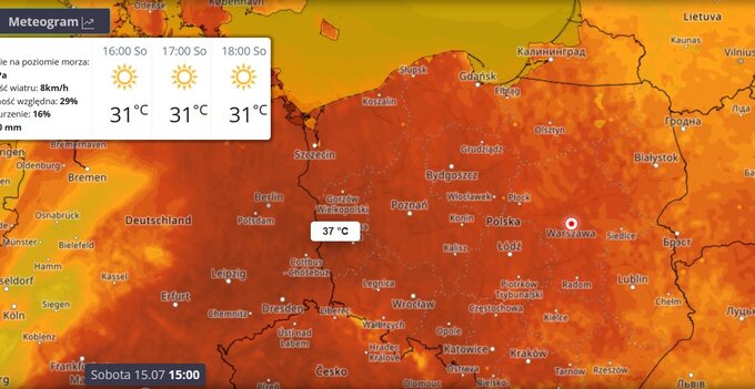 Meteogram IMGW na sobotę 15 lipca