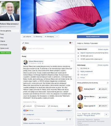 Screen z&nbsp;konta Antoniego Macierewicza na&nbsp;Facebooku