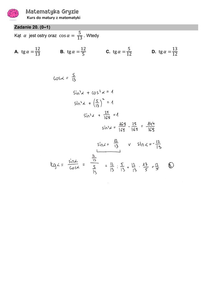 Zadanie 20 – Matura 2024. Matematyka — poziom podstawowy, Formuła 2015 — arkusze z odpowiedziami