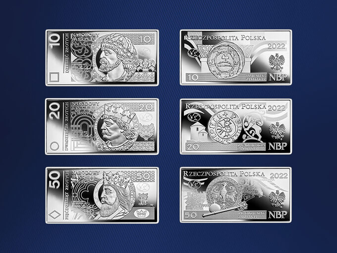 Polskie banknoty obiegowe – zestaw srebrnych monet kolekcjonerskich NBP