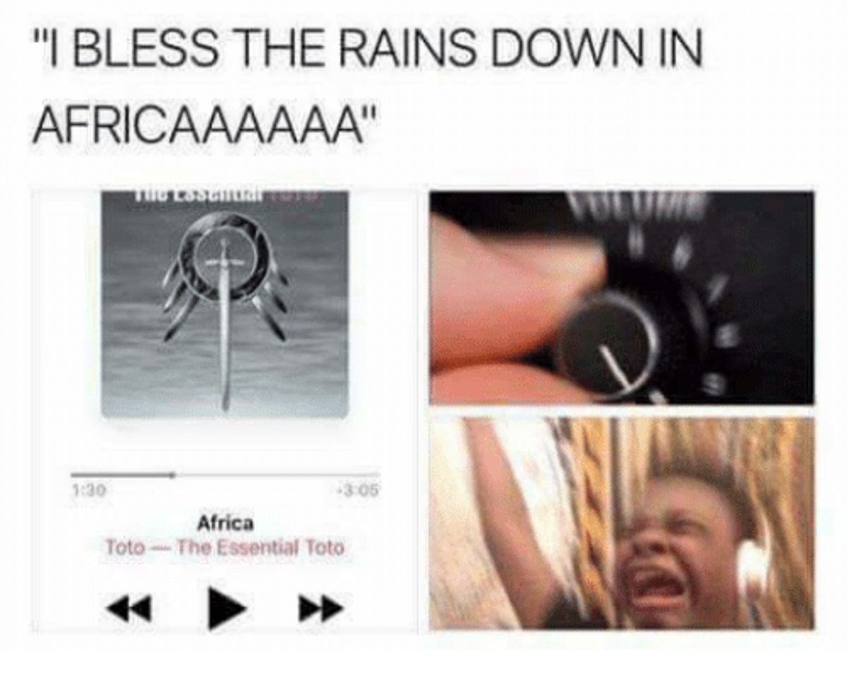 Mem na temat piosenki "Africa" zespołu Toto 