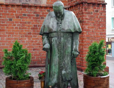 Miniatura: Pomnik Jana Pawła II oblany farbą....