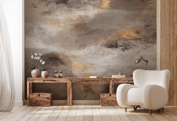 Tapeta Marsh marki Wallart. Abstrakcyjne wzory cieszą się coraz większą popularnością> takie tapety w&nbsp;ciepłych odcieniach wpisują się we&nbsp;wnętrza w&nbsp;stylu wabi-sabi