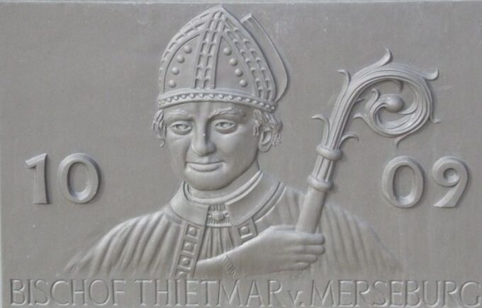 Thietmar z Merseburga, wizerunek z tablicy na fontannie przed kościołem św. Stefana w Tangermünde