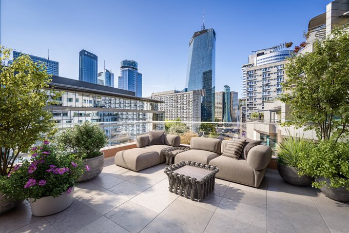 Widok z tarasu w Apartamentach Flare