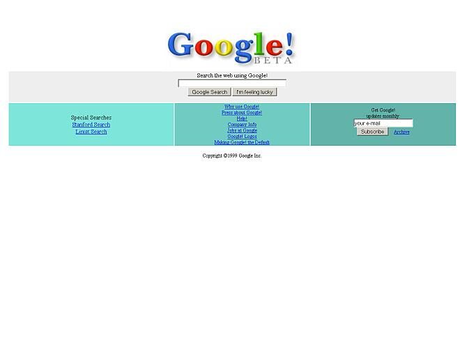 Zrzut ekranu ze strony Google.com z lutego 1999 roku (archive.org)