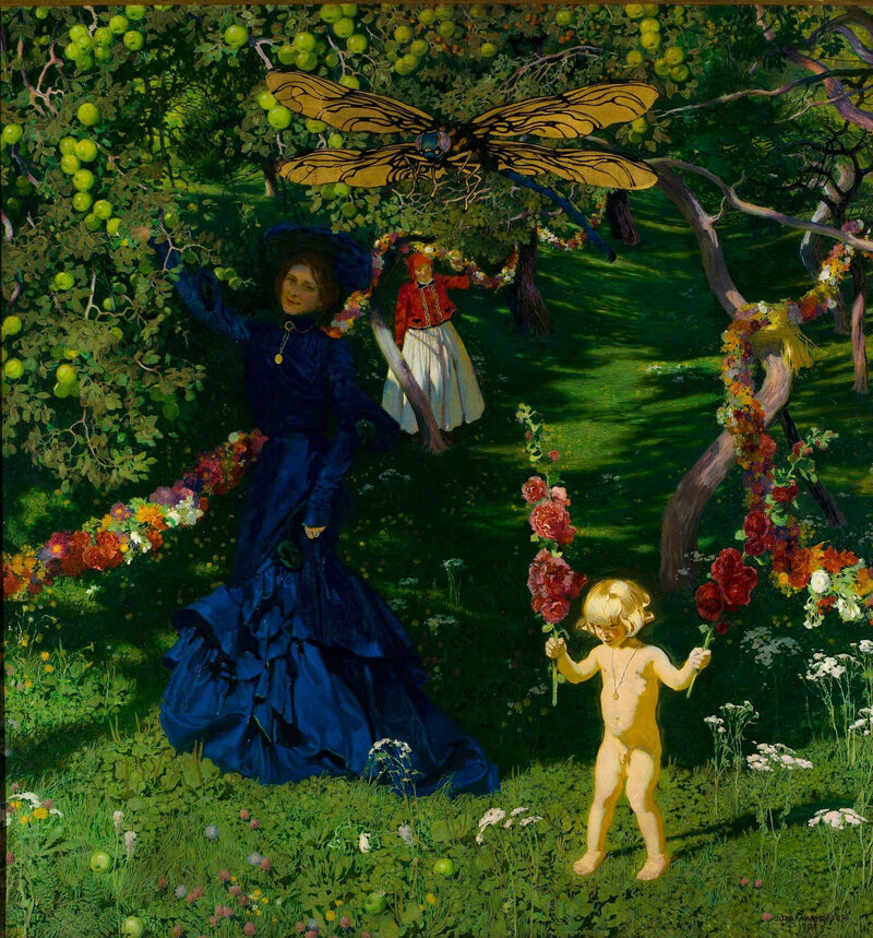 Obraz „Dziwny ogród” – Józef Mehoffer przedstawił na nim żonę Jadwigę i synka