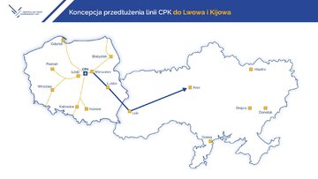 Mapa budowy nowego połączenia Kij&oacute;w &ndash; Warszawa