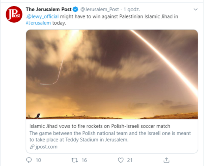 Post na Twitterze "Jerusalem Post"