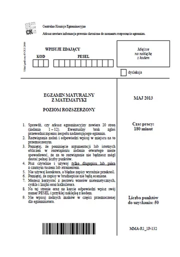 Matura 2013. Arkusz maturalny z matematyki. Poziom rozszerzony (fot.CKE)