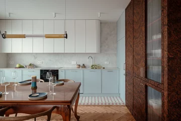 Apartament z błękitną kuchnią, projekt Hanna Pietras 