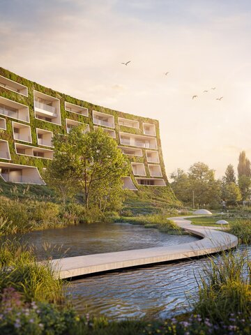 Aura Roberta Koniecznego w&nbsp;Poznaniu łączy architekturę z&nbsp;naturą. Na&nbsp;fasadzie apartamentowca znajdzie się 140 tysięcy roślin tworzących własny mikroklimat