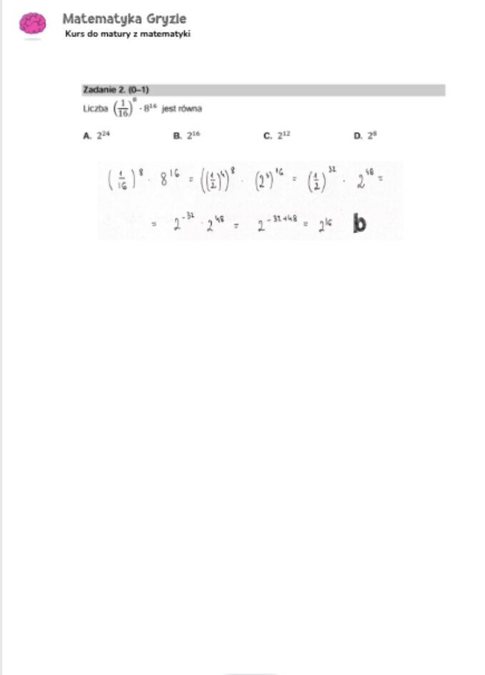 Zadanie 2 – Matura 2024. Matematyka — poziom podstawowy, Formuła 2015 — arkusze z odpowiedziami