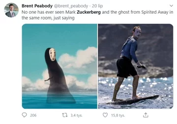 Mark Zuckerberg jako surfer i mem 