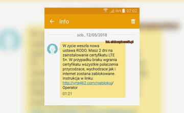 Screen rozsyłanego SMS-a