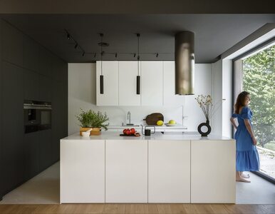Miniatura: Przytulny dom z białą kuchnią otwartą na...