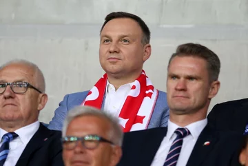 Andrzej Duda Andrzej Duda na trybunach podczas meczu Polska-Słowacja