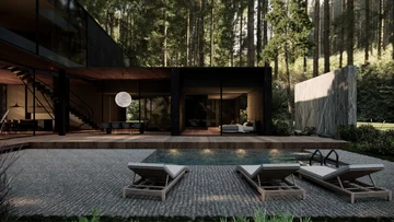 Dom jednorodzinny zatopiony w przyrodzie, projekt: Tissu Architecture dom jednorodzinny, Tissu Architecture