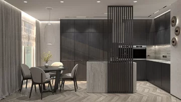 Kuchnia w ciemnej zabudowie, projekt Agata Izdebska 