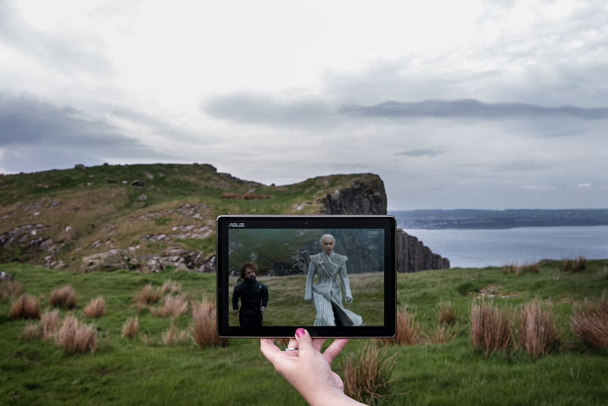Kadr z „Gry o tron” w zestawieniu z miejscem, gdzie nagrywano serial 