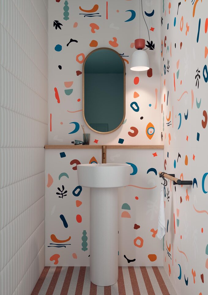 Aranżacja toalety, płytki marki 41zero42 z kolekcji Paper41 Pro Zoe