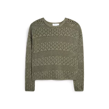 Top z długim rękawem i ażurowym wzorem w kolorze khaki - 55 zł 