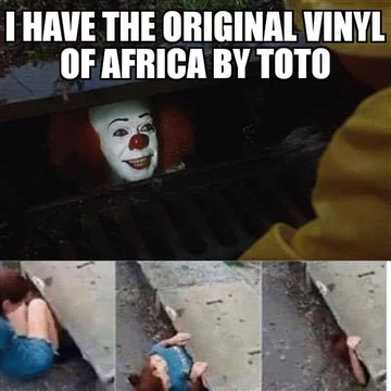 Mem na temat piosenki "Africa" zespołu Toto 