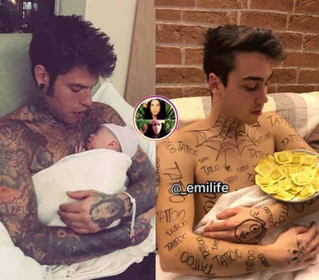 Po prawej Emanuele Ferrari parodiujący kreacje celebrytów 