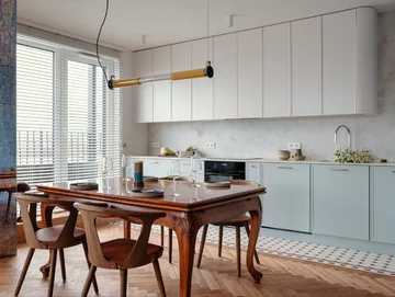 Apartament z błękitną kuchnią, projekt Hanna Pietras 
