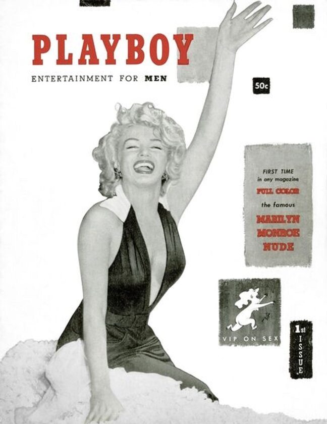 Pierwsza okładka "Playboya" z grudnia 1953 roku Okładkę ze zdjęciem Marilyn Monroe miał zaprojektować sam Hugh Hefner w kuchni swojego mieszkania w Chicago. Sprzedano ponad 51 tysiące jego kopii.