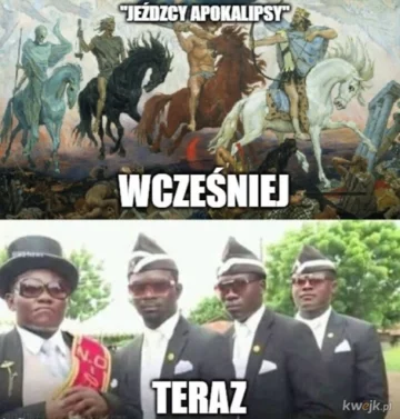Mem z tańczącymi z trumną grabarzami 