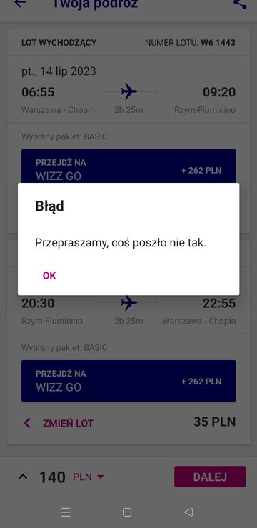 Błąd w&nbsp;aplikacji mobilnej Wizz Air