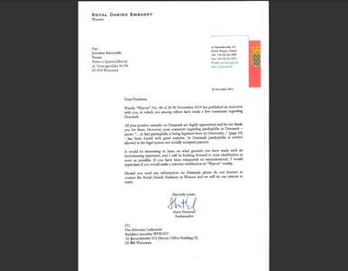 Miniatura: Ambasador Danii pisze do Kaczyńskiego:...
