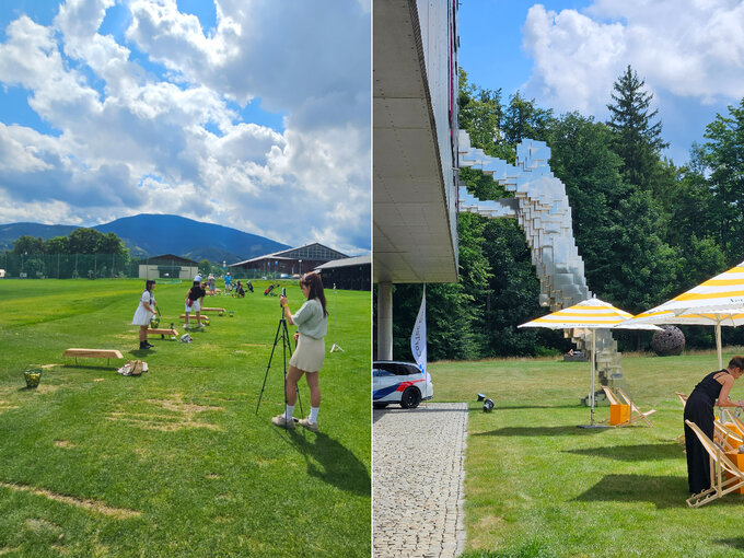 Golf w Czeladnej, po prawej hotel Miura