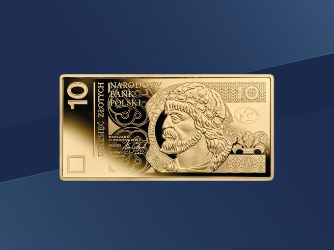 Rewers złotej monety kolekcjonerskiej „Polskie banknoty obiegowe”
