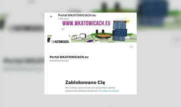 Screenshot z&nbsp;zablokowanego konta przez wkatowicach.eu
