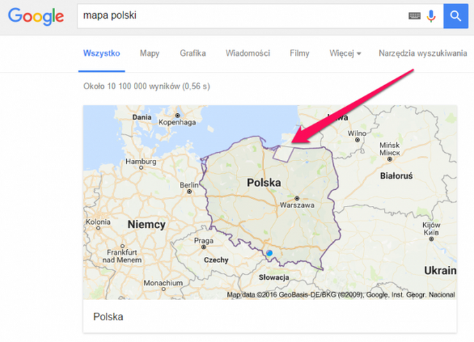 Mapa Polski według Google