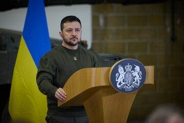 Prezydent Ukrainy Wołodymyr Zełenski podczas wizyty w Wielkiej Brytanii