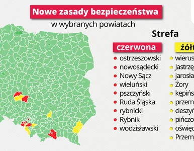 Miniatura: Lista „czerwonych” i „żółtych” powiatów. W...