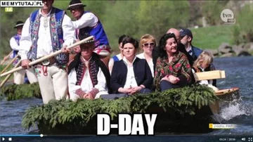 Mem z Beatą Szydło na łódce. Spływ Dunajcem 