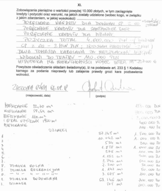 Fragment oświadczenia majątkowego Roberta Dowhana