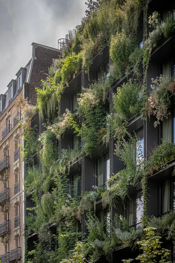 Villa M w Paryżu, ekologiczna architektura low-tech, projekt Triptyque v2com, 2001-01, Triptyque, Paryż, zielona ściana, zielony dach